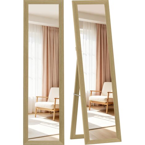 HOMCOM espejo de pie cuerpo entero ovalado 157x37 cm, con soporte, independiente, montaje pared y apoyado, para salón, entrada, roble (1/5)