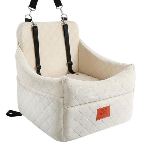 Siège auto pour chien petit/moyen, rembourré, lavable, jusqu'à 15,9 kg, beige (1/5)