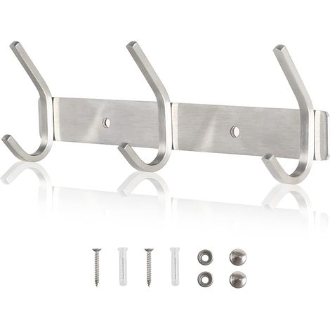 Perchero de pared, perchero de acero inoxidable, perchero, perchero de pared, perchero de pared para chaquetas, abrigos, bufandas, bolsos, etc. (Plata, 3 ganchos) (1/5)
