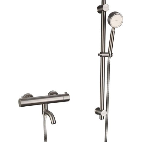 Robinet de baignoire avec douche, Mitigeur Thermostatique en Acier Inoxydable Brossé avec 38 bouton de sécurité pour Salle de Bain avec Douchette et Barre de Douche (1/5)