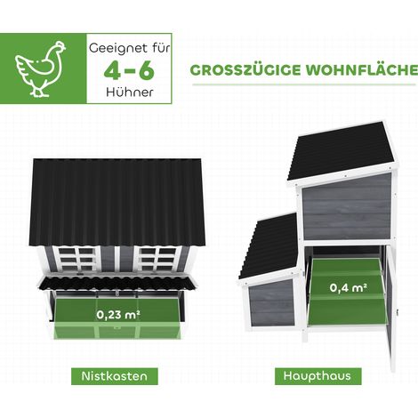 Poulailler extérieur bois épicéa et plastique, 100x86x100 cm, nichoir inclus, abri étanche pour 4-6 poules, gris clair (1/4)
