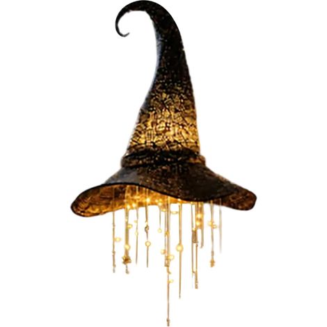 Décoration Halloween Lumineuse LED, Chapeau de Sorcière avec Étoiles en Cascade, Suspension Facile pour Porche, Fenêtre et Terrasse(Court) (1/5)