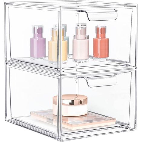 Organiseur de maquillage transparent, tiroirs organisateurs de maquillage Bacs de rangement transparents avec poignées coulissantes,Organisateur de maquillage de salle de bain, bacs de (1/5)