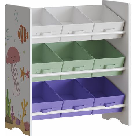 Scaffale dal design senza tempo per soggiorno camera da letto mobiletto portaoggetti per bambini con 9 contenitori pieghevoli bianco 030011178