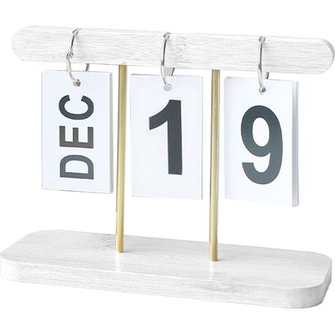 Calendrier perpétuel à feuillets en bois, calendrier de bureau à feuillets, calendrier quotidien à feuillets raffiné pour la maison, la bibliothèque ou le bureau, blanc (1/5)