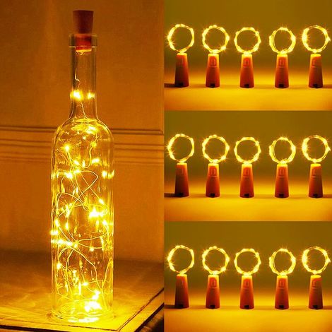10 pièces LED Bouteille Lumières,LED Bouteille Guirlande,2M 20 LEDs Bouteille Guirlande Lampes de Bouteille,Bouteille Guirlande Liège Lampes pour Mariage,Party,DIY,Noël,Blanc Chaud (1/5)