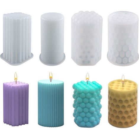 moule à bougie en silicone blanc cylindrique et cubique formes variées lot de 4 moules idéal pour la fabrication de bougies et d objets en plâtre (1/5)