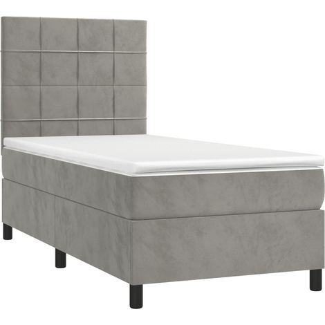 Cadre de lit LED avec sommier tête de lit matelas surmatelas 100x200 cm tissu velours gris clair TDL0207919