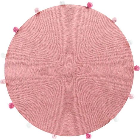 Tapis Rond Enfant "Pompomparty" 90cm Rose Dragée (1/3)