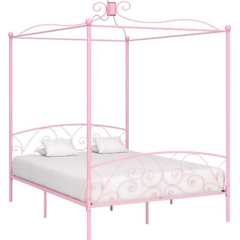 Lit à baldaquin métal rose Donkl 160x200 cm (1/5)