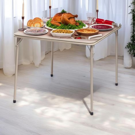 Tables de Banquet Square Oak, Structure Métallique Robuste et MDF Plateau Rembourré en Cuir Synthétique, Pliable et Portable pour Les Repas Décontractés ou pour Le Bureau, 86 x 86 cm (1/5)