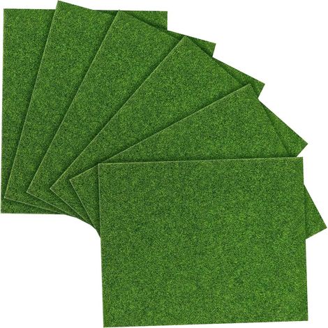 Lot de 6 tapis de gazon artificiel - Décoration - Gazon artificiel miniature - Pour bricolage et décoration - 25 x 20 x 0,5 cm (1/5)