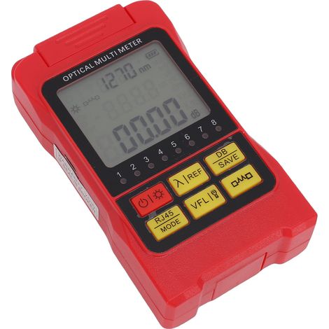 Wattmètre optique portable et précis pour fibres optiques (850-1650 nm), avec connecteur SC universel 2,5 mm et alimentation par batterie Li-ion (rouge). (1/5)