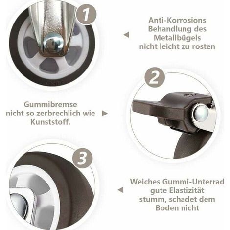 Rueda giratoria de alta resistencia con vástago roscado M8 para carros de mano, mesas de trabajo y ruedas para muebles, 1,5 pulgadas, diámetro de la rosca: 8 mm, longitud: 20 mm, 2 unidades con freno  (1/4)