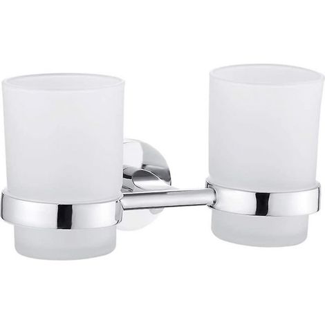 Double porte-brosse à dents mural chromé, porte-gobelet pour brosse à dents, support rond pour toilettes, toilettes, salle de bains (1/5)