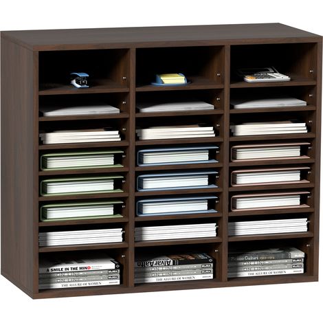 VEVOR Organisateur de Bureau en Bois 74x30,5x62 cm Trieur de Documents a 24 Compartiments Corbeille a Courrier Panneau Agglomere Etagere Amovible Classeur pour Rangement Fichiers Magazines Ecole Brun