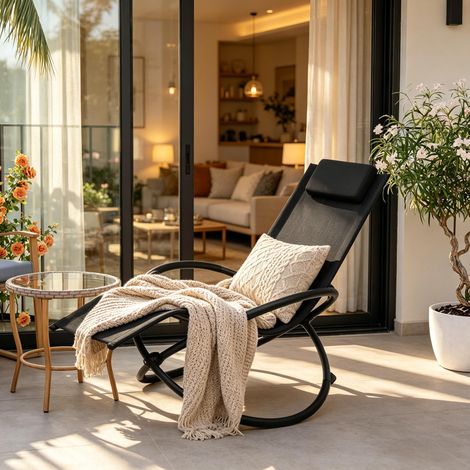 Transat extérieur design élégant avec mécanisme à bascule, siège de repos pour jardin vendu individuellement (1/4)