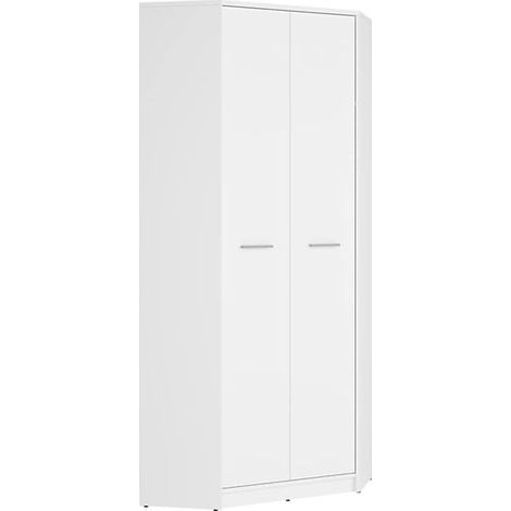 Pegane – Armoire d'angle 2 portes blanc – Longueur 79,5 cm – Largeur 79,5 cm – Hauteur 197 cm – Panneaux de particules stratifiés (1/3)