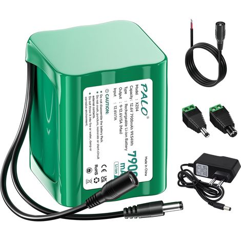 12,6V/7900 mAh DC Batterie pour appareils 12V avec Chargeur, câble de Connexion, Adaptateur d'alimentation et Adaptateur d'alimentation de Voiture pour Bandes LED, lecteurs MP3, routeurs, DIY (1/5)