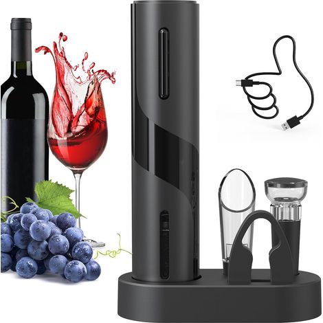 Coffret carafe à vin électrique - Ouvre-bouteille sans fil rechargeable avec coupe-capsule, aérateur et machine sous vide, coffret cadeau complet avec base de chargement-AquaForge (1/5)