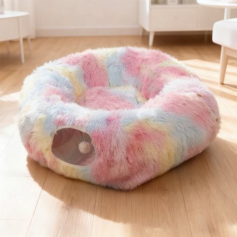Tunnel en peluche pour chat - tunnel de jeu pour chat avec zone de couchage - lit pour chat en forme de donut - jouet interactif pour chat d'intérieur (1/5)