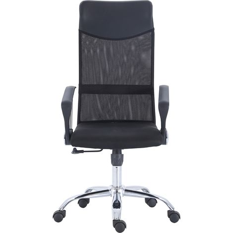 Chaise du bureau pivotante en simili-cuir coloris noir et métal coloris chromé  - Longueur 64 x profondeur 64 x hauteur 114-122 cm (1/3)