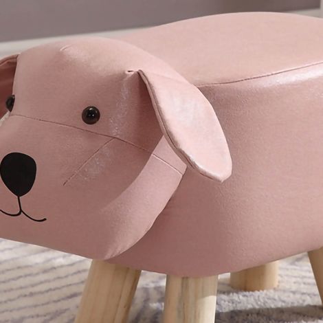 Niedrige Holzhocker für Kinder, niedliche kleine hundeförmige Hocker, rosa, für Zuhause und Kinderzimmer (1/4)