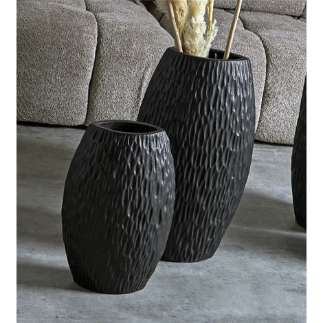Vase en céramique Pleny Text. Morille noire, 60 cm. Lot de 2, 33 x 20 x 60 cm. (1/3)