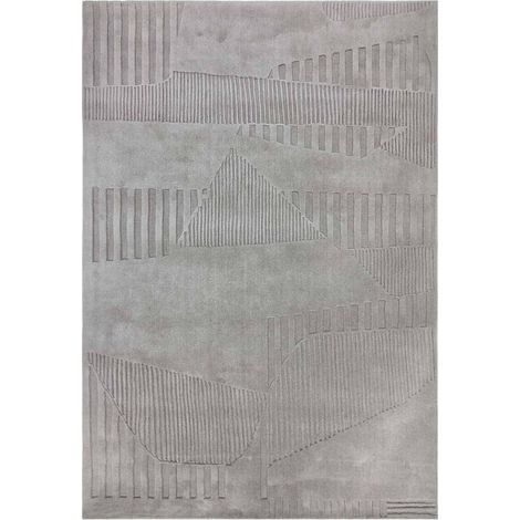 Tapis salon 160 x 230 cm, Motif Géométrique, Gris, Laine Noble Tuftée Main Pour Une Texture Chaleureuse Et Relief Structuré, Design Authentique
