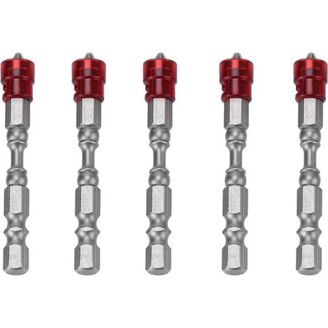 Embouts de Tournevis,5Pcs 65 mm S2 acier magnétique tête cruciforme PH2 Adaptateur de Vissage - avec Aimant et butée de Profondeur + Embout Ph2(Red)