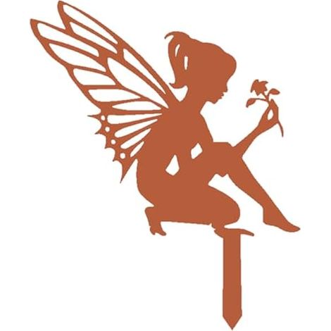 Figurine de fée en métal rouillé pour Le Jardin, décorée de lutins Assis sur des bâtons et des piquets de Jardin, Parfaite pour embellir Votre Espace extérieur.