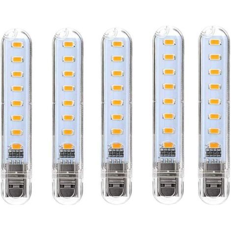 Pr Lampe LED USB, LED Mini Portable USB Lampe, 5 Pièces Lumière De Clavier D'ordinateur, Pour PC, Ordinateur, Batterie Externe (Blanc froid) [Classe énergétique G] (1/4)