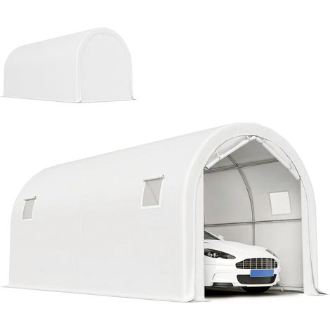 Garage extérieur étanche 3 x 6 m avec toile PE résistante, structure en métal galvanisé, protection UPF 30+, blanc (1/5)