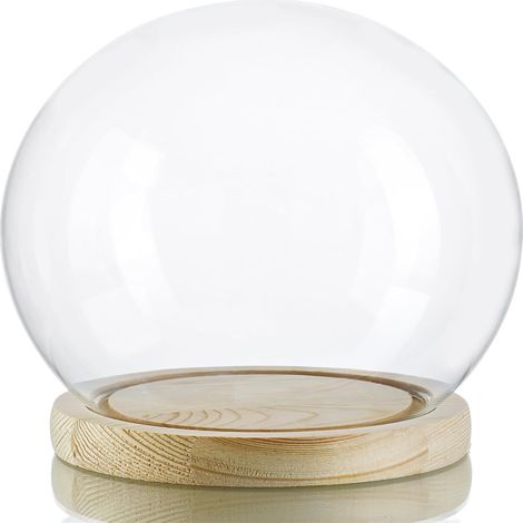 Globos De Vidrio - 10 Cm Diametro - Base De Madera Maciza - Para Flores Conservadas Y Decoracion (1/5)