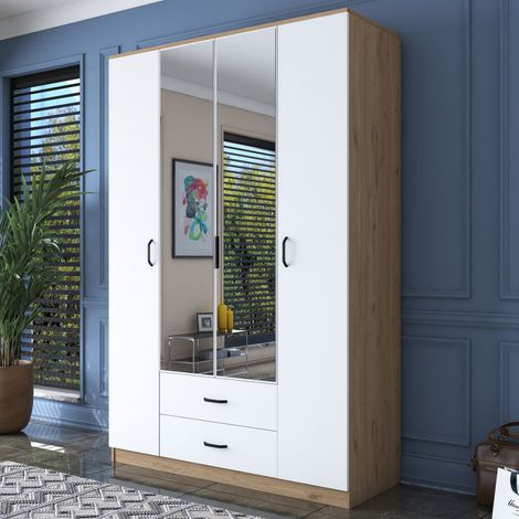 Armario Grande Verdello, Dormitorio 2 Cajones, 11 Estantes, Barra para Ropa, 210x210h cm Blanco (1/5)