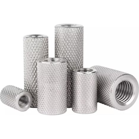 Lot de 6 écrous moletés ronds M8 x 20 mm en acier inoxydable - Écrou rond - Entretoises - Filetage intérieur des deux côtés - Manchons filetés - Diamètre : 12 mm