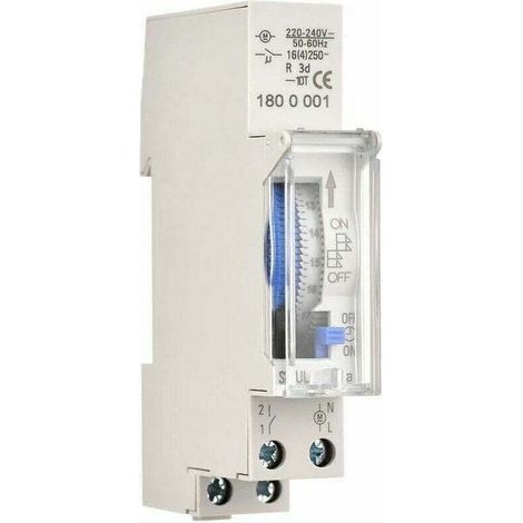 Temporizador mecánico de 24 horas, temporizador mínimo de 15 minutos, montaje en riel, batería integrada, SUL180a AC220-240V Gris - SUL180a AC220-240V Gris - Crezuo (1/4)