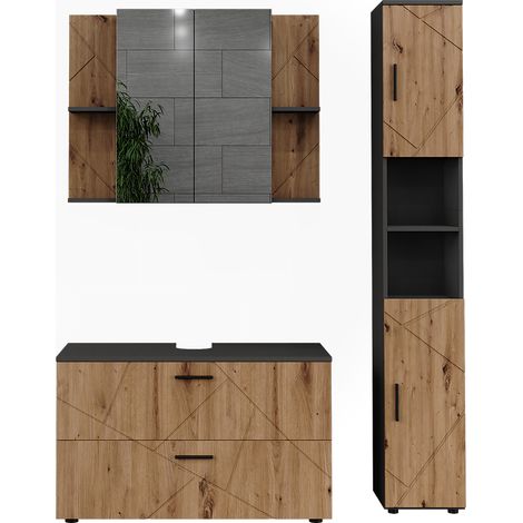 Ensemble de meubles de salle de bains Irma, Anthracite/Chêne de force doré, 3 pièces, Vicco