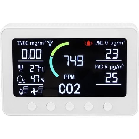 Intelligenter Luftqualitätsdetektor mit LCD-Anzeige, Kohlendioxid-, Temperatur- und Feuchtigkeitsmessung, AC100–240V, EU-Stecker (1/5)