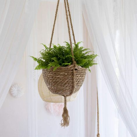 Paniers suspendus naturels en jonc de mer, support de plantation de fleurs à double couche, décoration de jardin (1/5)