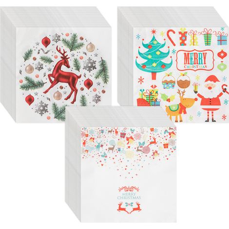 Serviettes En Papier Jetables - 33 x 33 Cm - Pour Fêtes De Noël Et Événements - 60 Pièces (1/5)