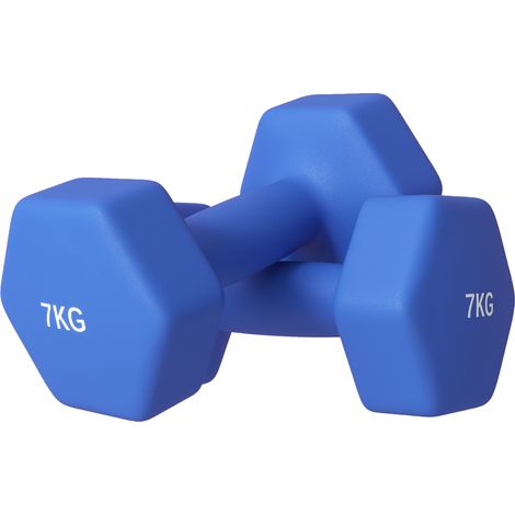 Set 2 Manubri Esagonali da 2x7kg in Metallo e Plastica con Impugnatura Antiscivolo, 22.5x10.5x10.5 cm, Blu