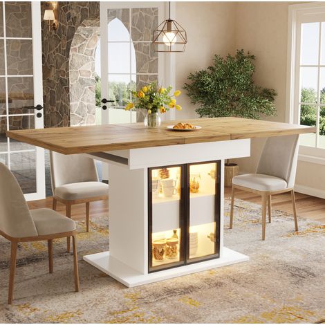 Table de salle à manger extensible 110-140x80 cm en MDF blanc, avec rangement FloraGrace (1/5)