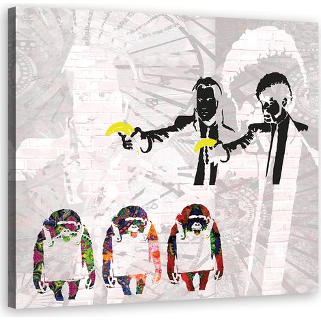 Quadro su tela, Banksy Pulp Fiction and Monkeys - 40x40 (1/5)