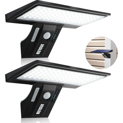 Lámpara solar para exteriores, [paquete de 2], 90 LED, 2600 mAh, sensor de movimiento, resistente al agua, luz de pared inalámbrica para jardín (batería reemplazable). (1/5)