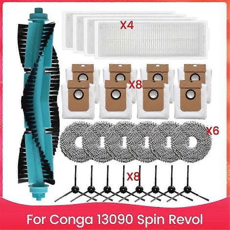 Jeu de 2 brosses latérales de remplacement + filtre HEPA pour aspirateur Spin Revol 13090, pièces détachées compatibles, kit d'entretien complet (1/5)