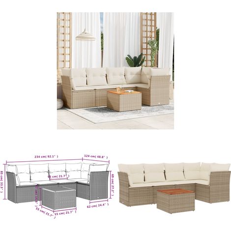 6-tlg. Garten-Sofagarnitur mit Kissen Beige Poly Rattan - Gartenmöbel - Outdoor Möbel - Lounge Set - Rattan Gartenmöbel - Polyethylen Gartenmöbel - Home & Living (1/3)