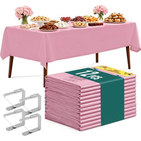 Nappe de Table de Fête Blanche jetables Nappes 12 Pcs Nappe Couverture de Table Impermeable 137x274cm Nappe de Table pour Anniversaire,Picnic,Exterieur,Jardin,Mariage, Noël (Rose) (1/5)