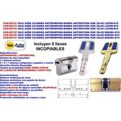 Cylindre anti-chocs Yale avec barre anti-casse HSK Mod 35x35 N-R15