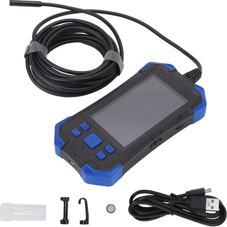 Endoscope à double objectif de 7,9 mm, écran IPS 1080P de 4,3 pouces, caméra étanche IP67, câble de 5 mètres, chargement USB, bleu. (1/5)